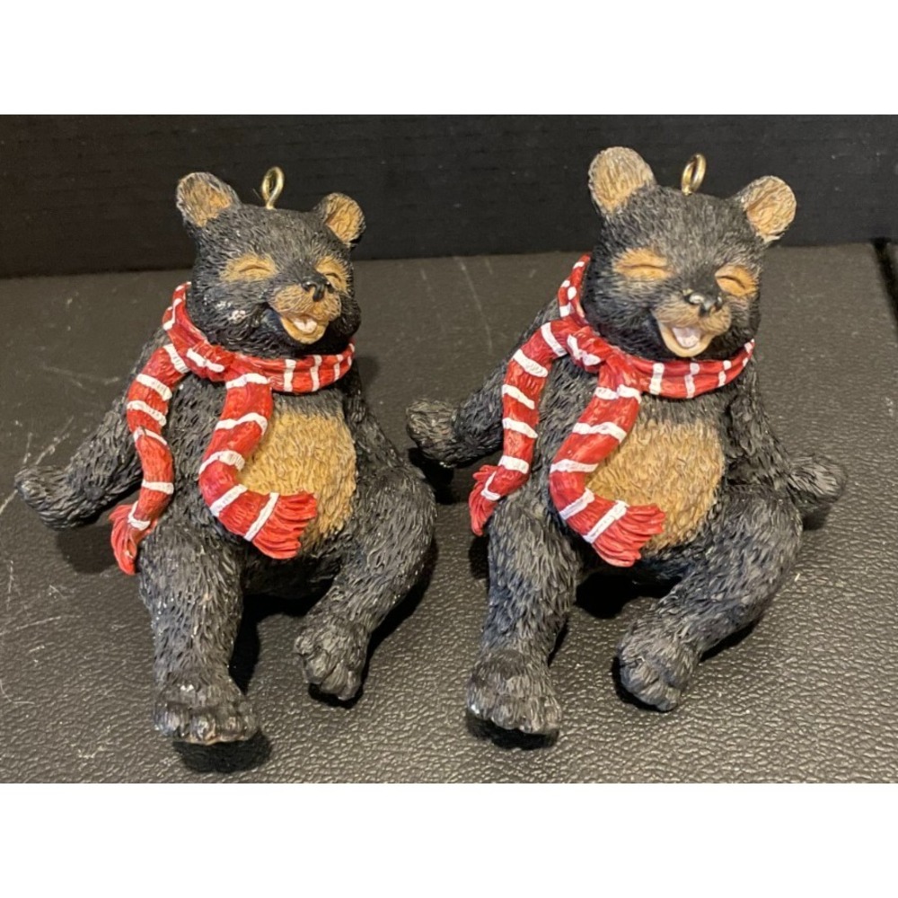 Black Bear Cubs Red Scarf‎ Christmas Tree Holiday Ornament Set Of 2